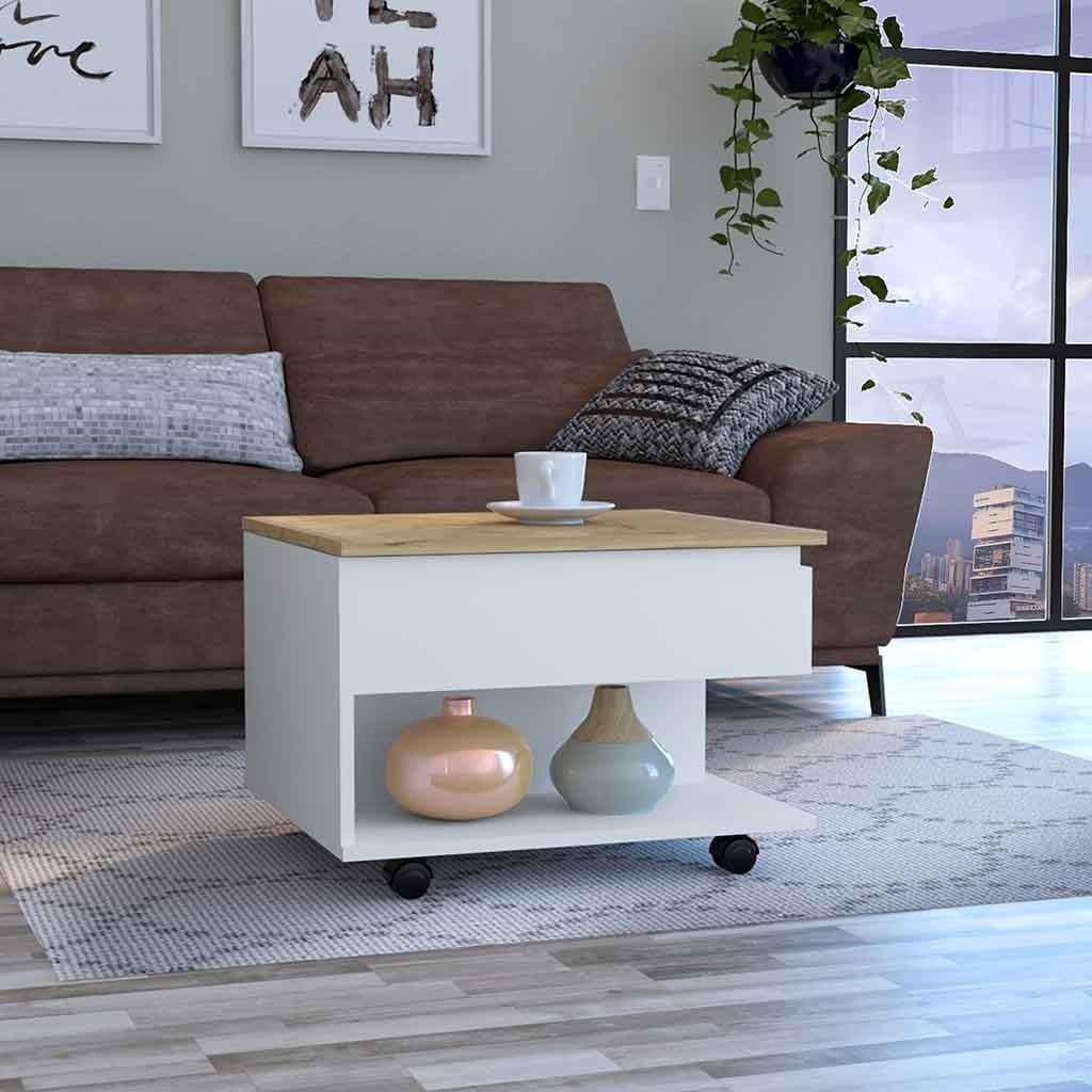 Wood Coffee Table for Living Room,One Open Shelf,Casters,for Living Room