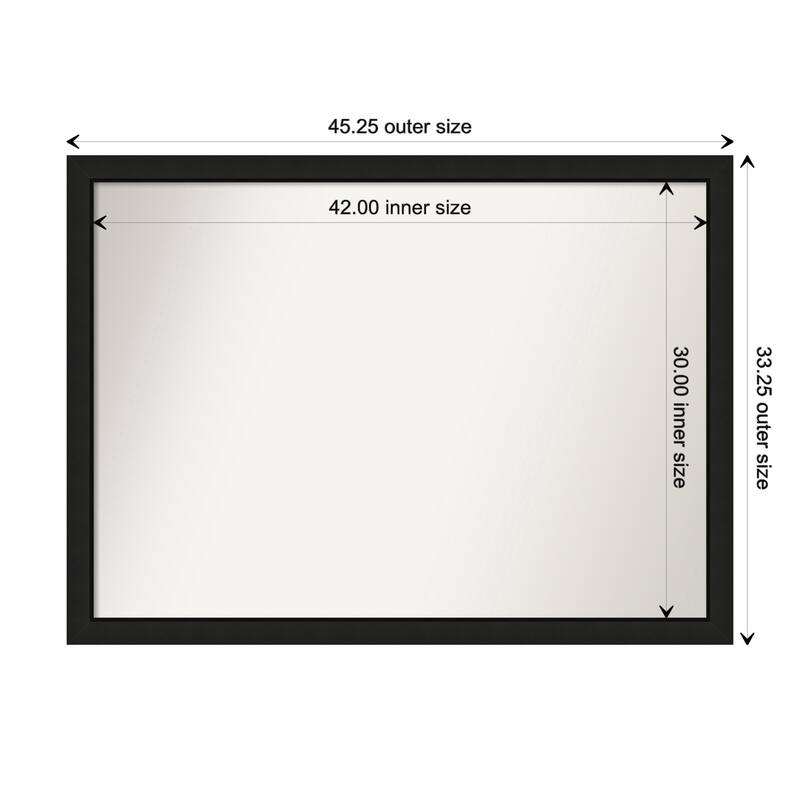 Midnight Black Narrow Framed Non-Beveled Custom Wall Mirror, Bathroom Vanity Mirror - Outer Size: 45.25 x 33.25