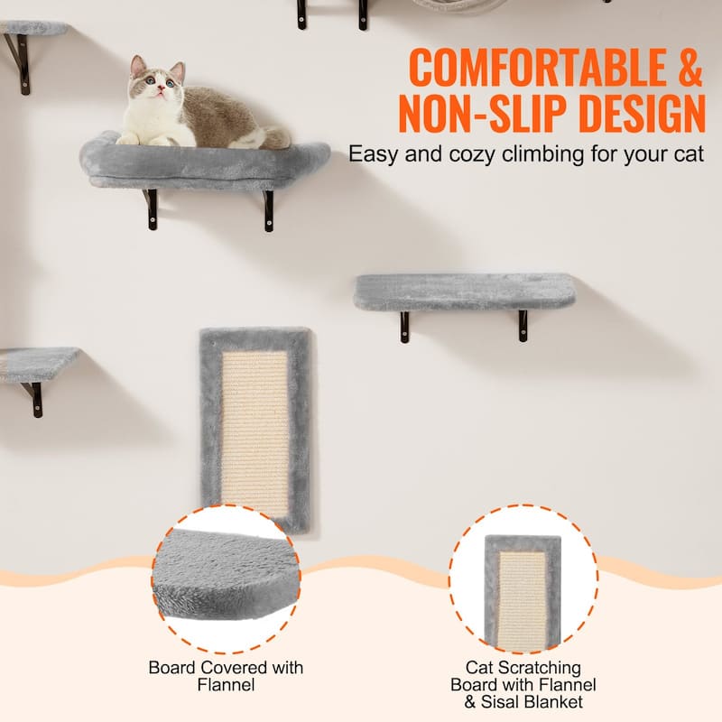 Natural Particle Board Cat Wall Set with Hammock, Sofa & Tree