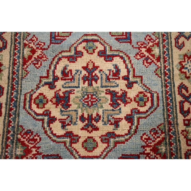 Light Blue Kazak Oriental Runner Rug Handmade Wool Carpet - 2'1" x 5'10"