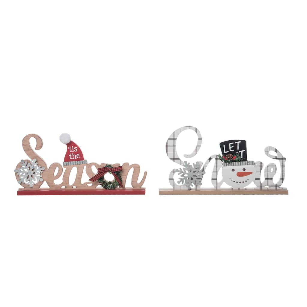 Transpac Wood Rustic Word Sitter Set of 2 Christmas Home Decorations