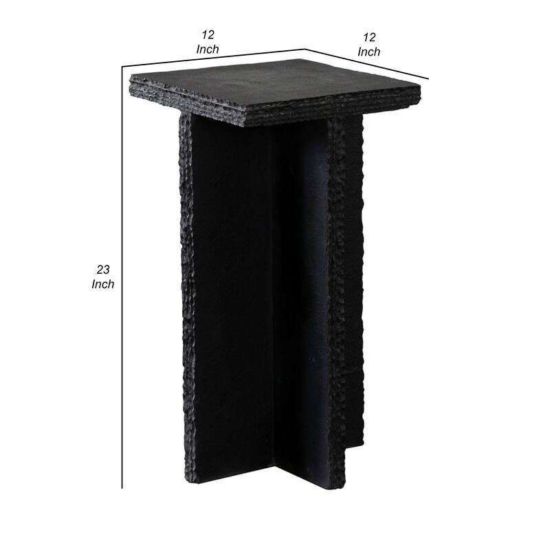 Tely Accent Side End Table, 12 Inch Square Black Slate Marble Top, X Base