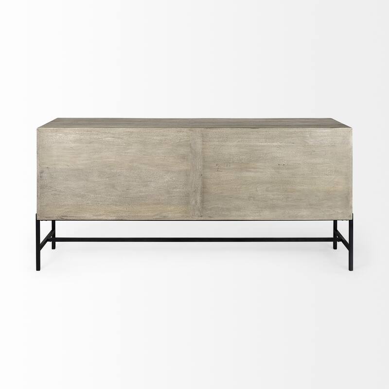 Arelius Light Brown w/ Black Metal Base 4 Door Glass Cabinet Sideboard - 70.0L x 18.0W x 32.0H