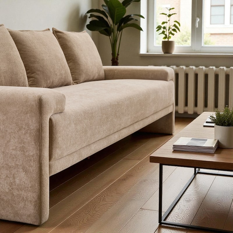 84.5" Modern Velvet Upholstered Sofa, 3-Seater Couch with Durable Wooden Frame for Living Room & Apartments