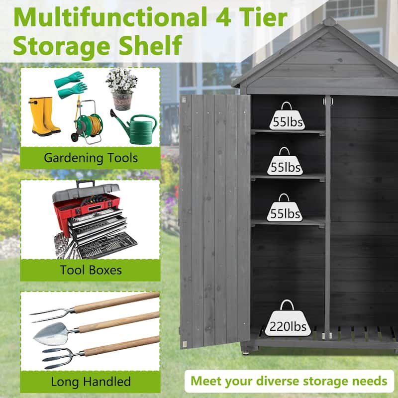 68.89"H Outdoor Garden Wood Tool Shed with Shelves and Latch