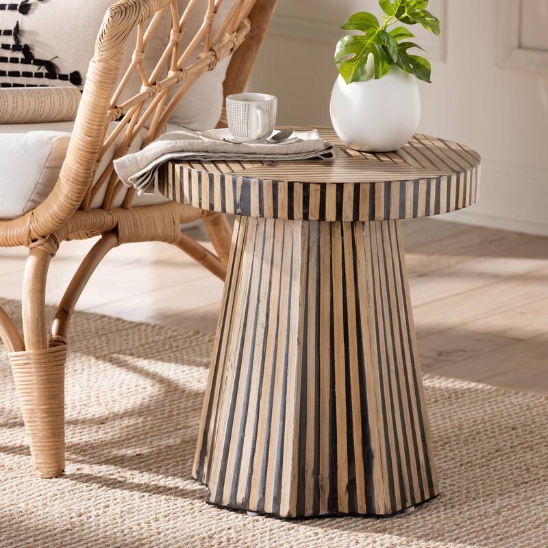 Devika Modern Bohemian Two-Tone Natural and Dark Brown Bamboo End Table