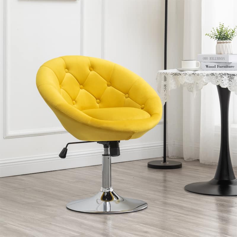 Velvet Upholstered Tufted Back Swivel Accent Chair - Yellow
