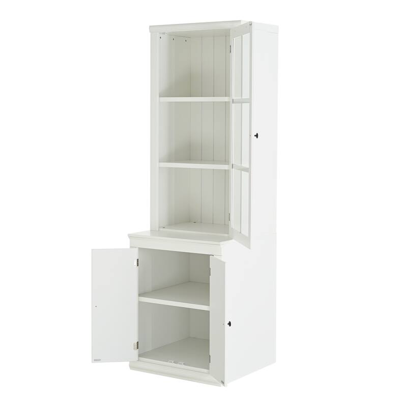 Modular White Curio Bookcase Cabinet w/Glass Doors Buffet Display