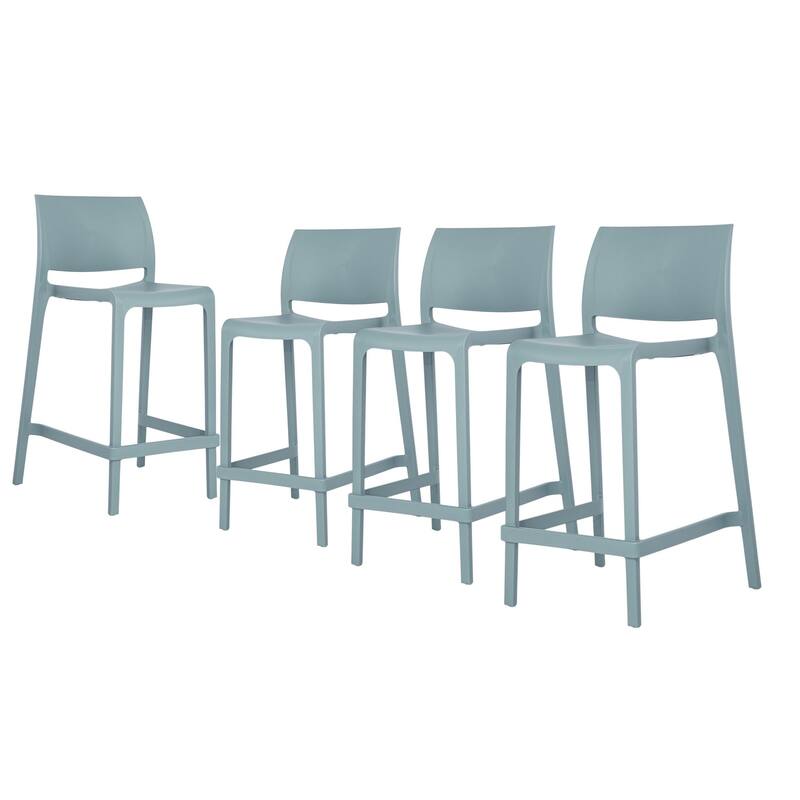 HomeRoots Set of Four 26" Baby Blue Heavy Duty Plastic Low Back Outdoor Counter Height Bar Chairs
