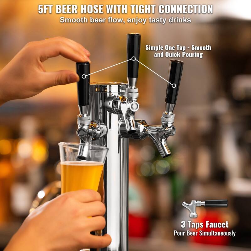 Draft Beer Tower Dispenser, Stainless Steel Keg Beer Tower, Kegerator Tower Kit with Pre-Assembled Tubing