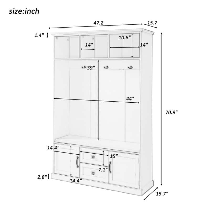 3-in-1 Design Hall Tree with Storage Bench,3 Hooks and Cushion