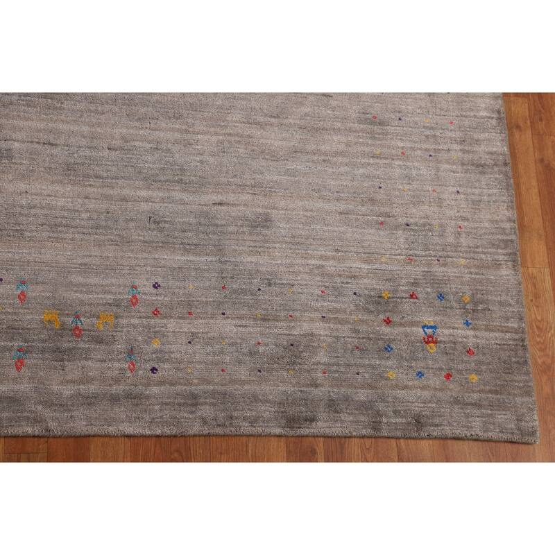 Earth Tone Gabbeh Square Area Rug Silk Carpet - 10'1" X 9'10"