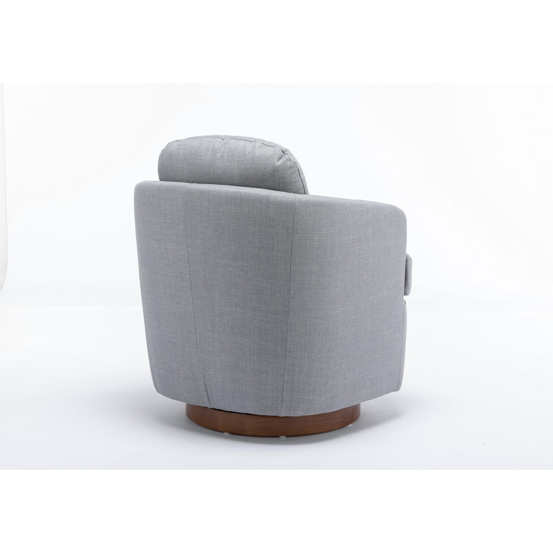 Fabric Swivel Accent Chair With Soild Wood Round Brown Base Leg