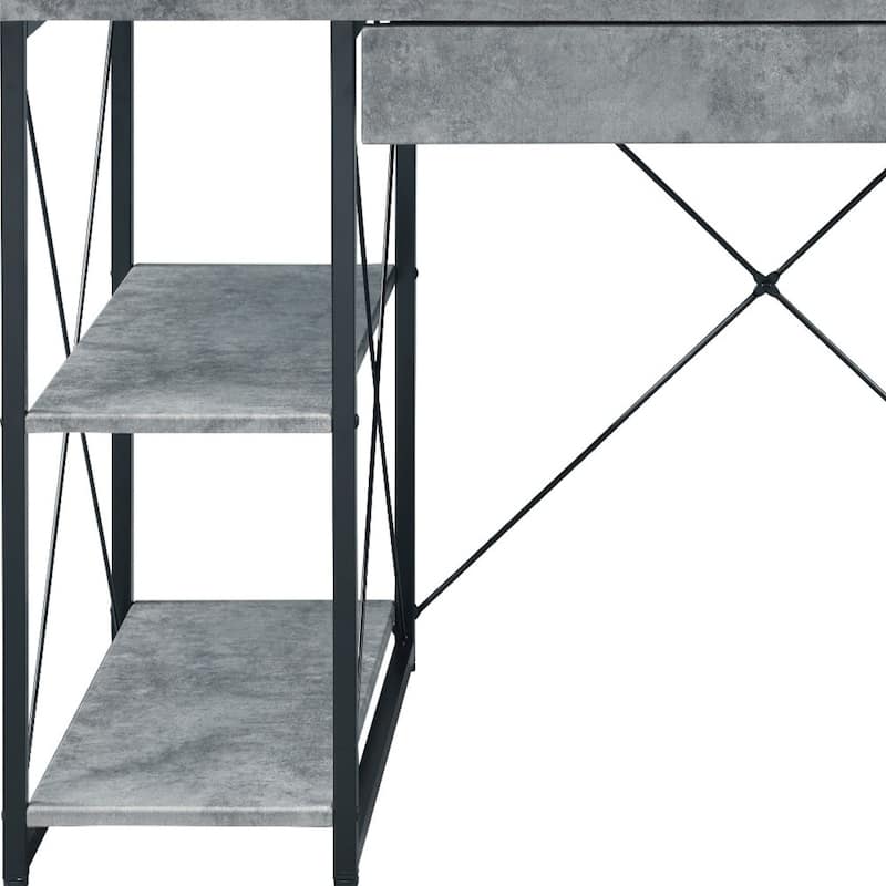 Wood Computer Desk with Black Metal Base, Drawer and 6 Shelves