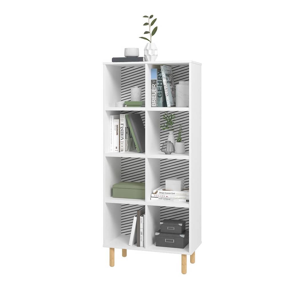 Essex 60.23 Double Bookcase with 8 Shelves in White and Zebra