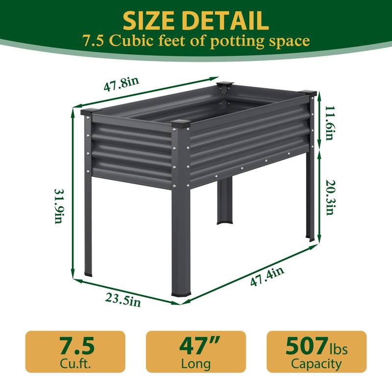 VEIKOUS 7.5 Cu.ft Galvanized Steel Raised Garden Bed, Large Outdoor Planter Box with Drainage Holes