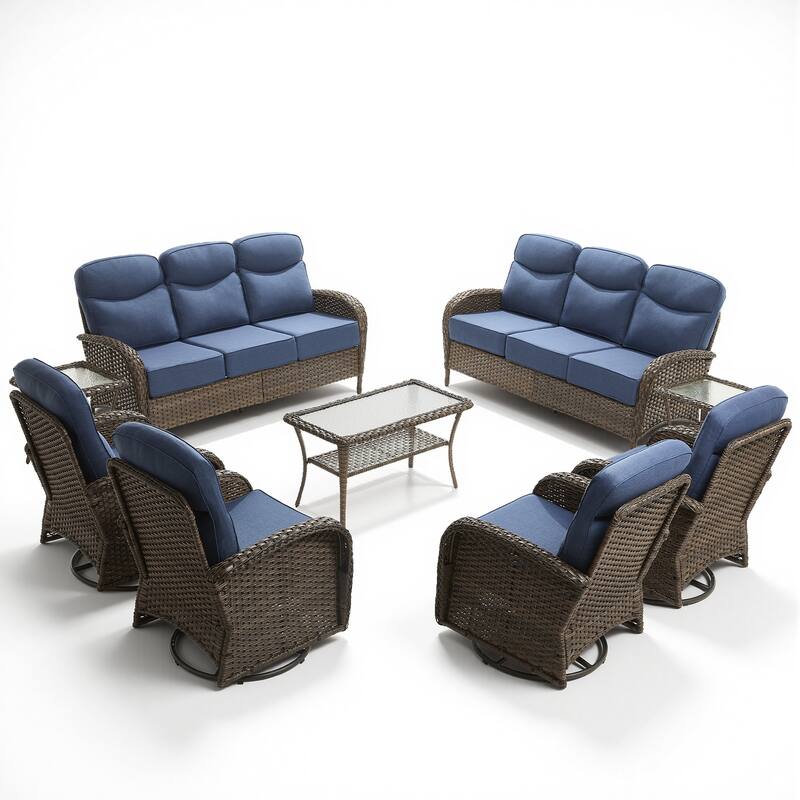 Pocassy Outdoor Wicker Patio Sofa with Swivel Chair Ottoman Sets