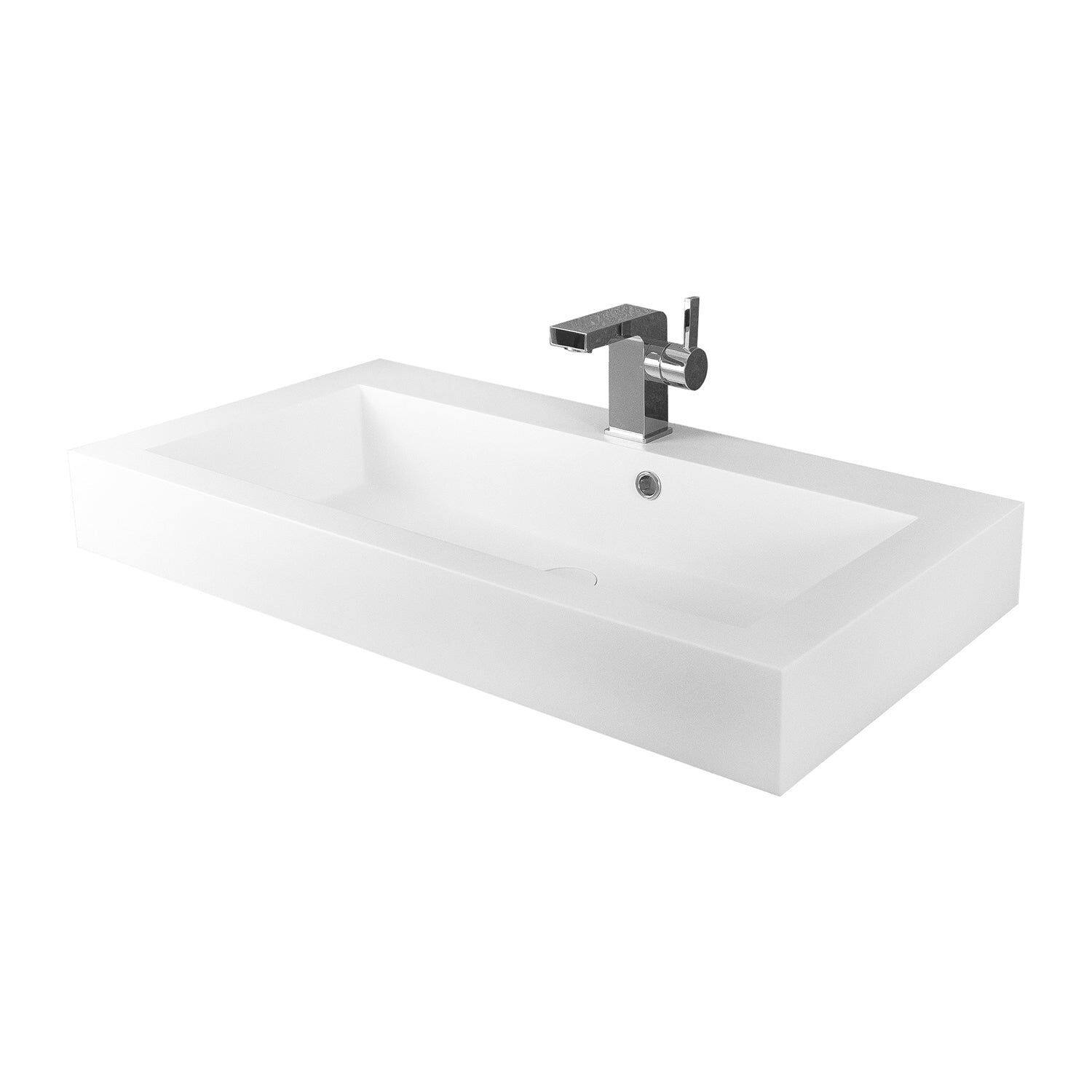 DAX Solid Surface Rectangular Single Bowl Vessel Bathroom Basin, Matte