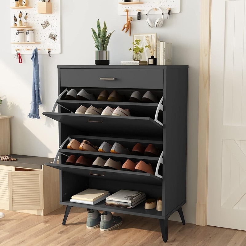 Grondin Modern Contemporary Entryway Shoe Cabinet with Drawers