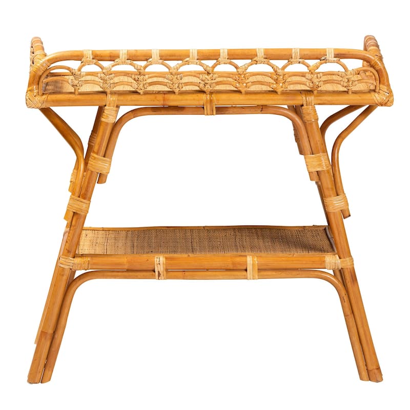 Nayana Modern Bohemian Natural Rattan 2-Tier Console Table