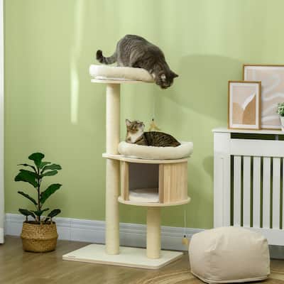 Cat Tree with 3 Platforms, Cushions, Scratching Posts & Cat Toys - 25.5" L × 17.75" W × 46.5" H