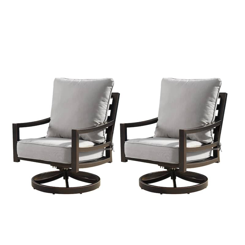Aluminum Outdoor Deep Seating Swivel Rocking Club Chairs in Antique Copper Finish with Thick Grey Polyester Cushions (set of 2)