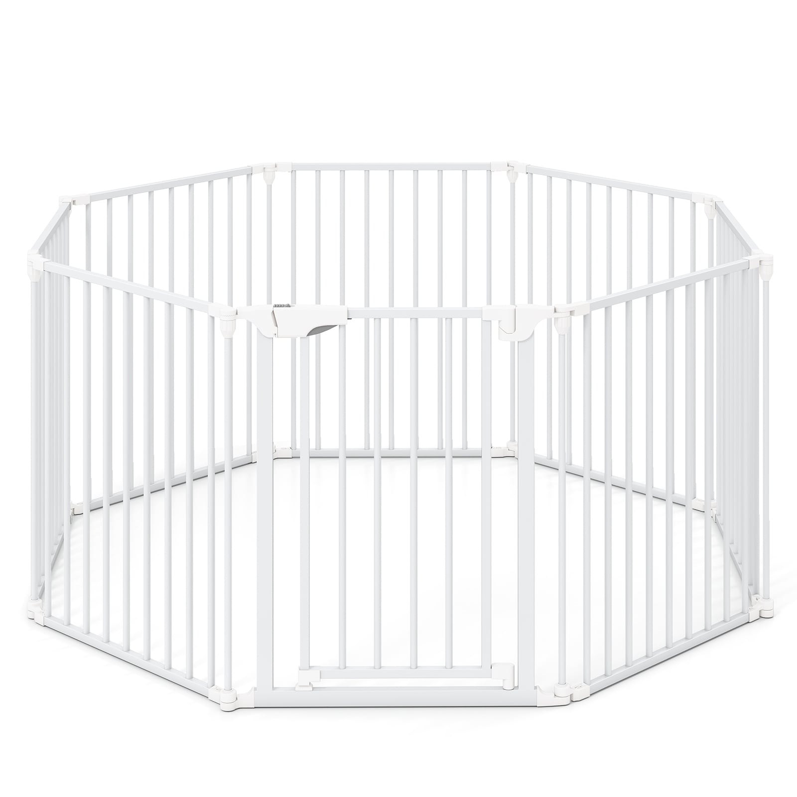 Gymax 8-Panel Adjustable Pet Safety Fence w/Auto-close Door & Double