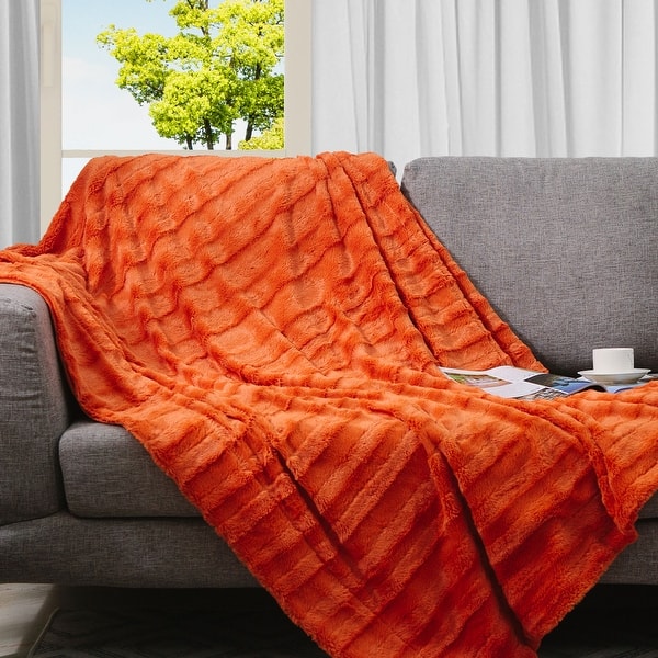 slide 2 of 15, Cheer Collection Faux Fur/ Microplush Reversible Throw Blanket 108"x88" - Rust