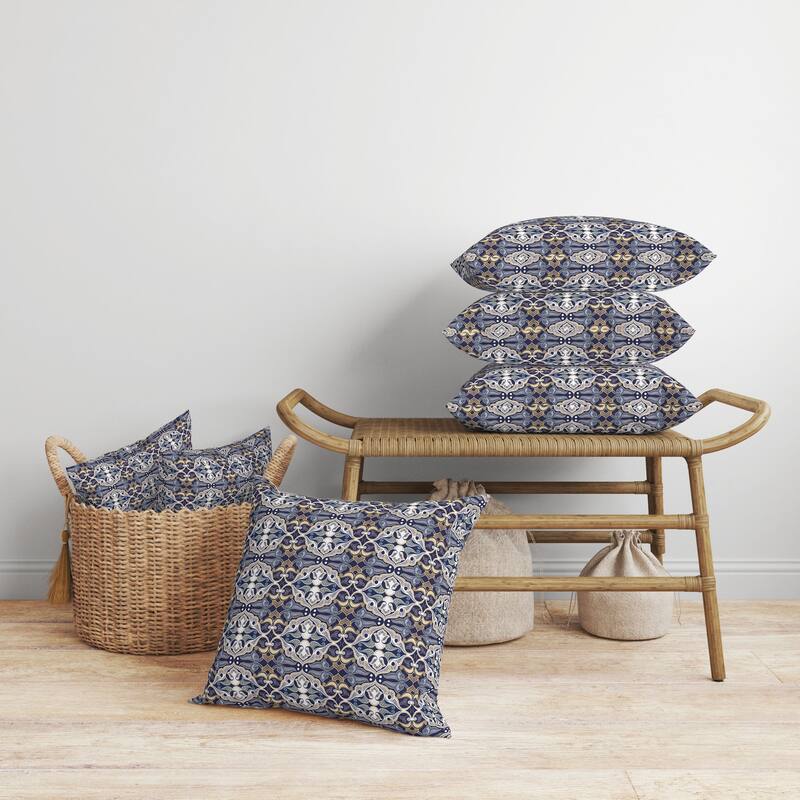 Floral Elegance Faux Suede Reversible Throw Pillow Blue and White