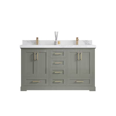 Willow Collection 60 in W x 22 in D x 36 in H Boston Double Bowl Sink Bathroom Vanity with Countertop