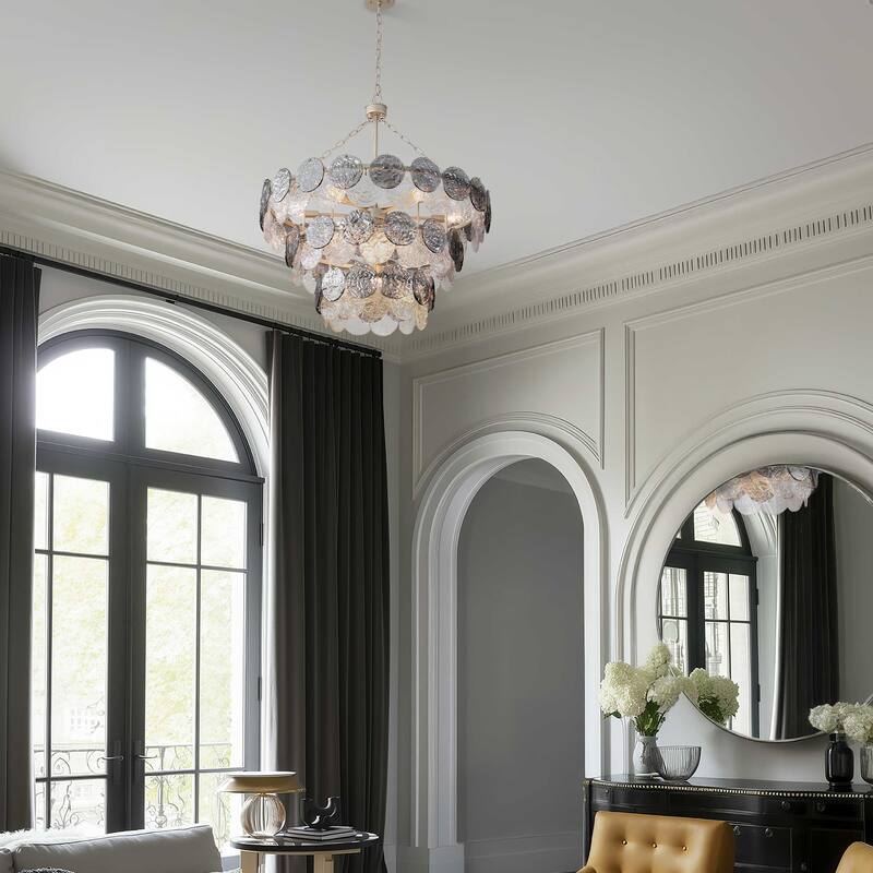 Yep by Golden Lighting Cascada 13-light Pendant in Aegean Silver and Smoke Plated Glass - Gold