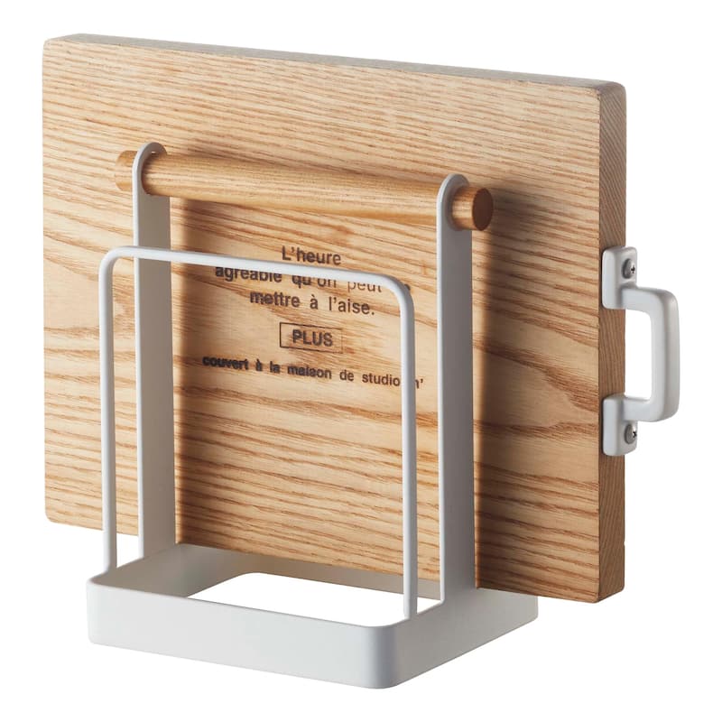 Yamazaki Home Cutting Board Stand, Steel and Wood - L 4.13 x W 5.51 x H 6.3 inches - White - L 4.13 x W 5.51 x H  6.3 inches