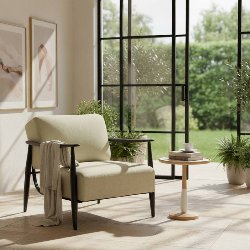 HOMYLIN Mid-Century Accent Chair with Linen Upholstery & Metal Frame