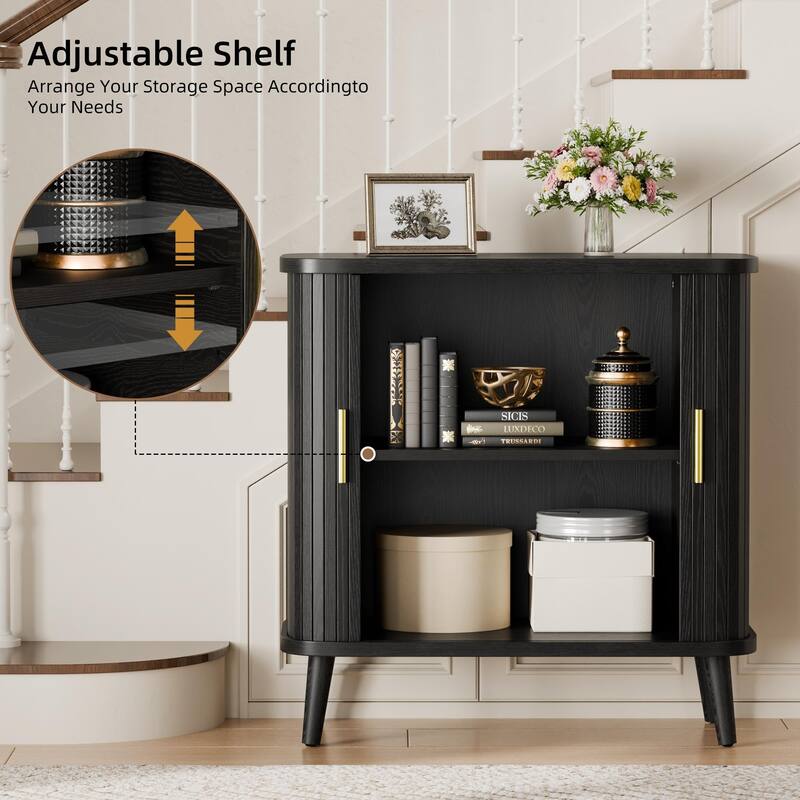 31" Sideboard Buffet Cabinet with 2 Sliding Tambour Doors and Adjustable Shelves