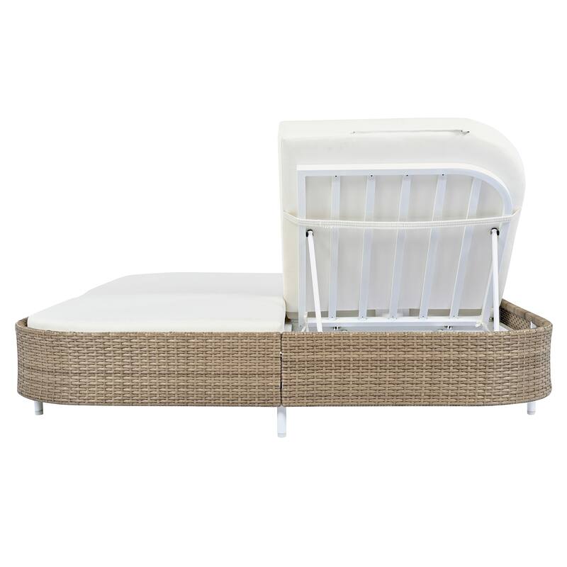 Stylish Patio Rattan Daybed with 5-Position Adjustable Backrest & Removable Cushions and Pillows