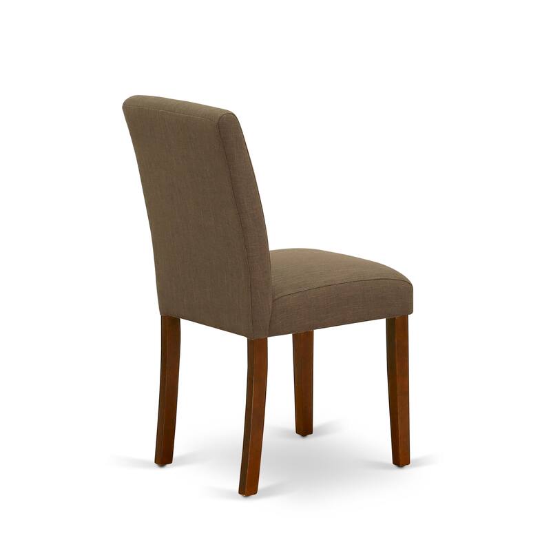 East West Furniture Kitchen Table Set- a Dining Table with Pedestal and 4 Coffee Linen Fabric Chairs, Mahogany(Pieces Options))
