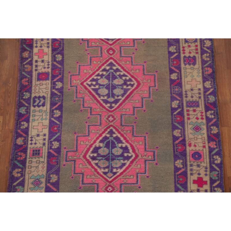 Hand Knotted Oriental 100% Wool Carpet Traditional Geometric Brown Lori Runner Rug - 12' 7'' X 4' 8''