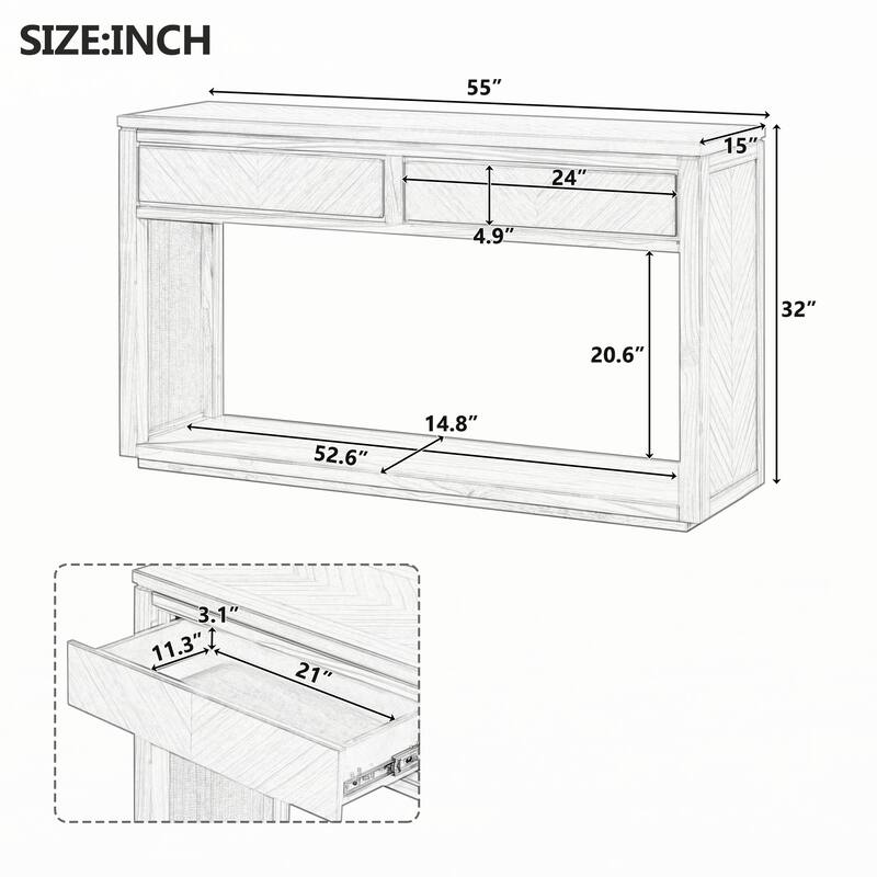 55" Rustic Wooden Entryway Console Table(Natural)