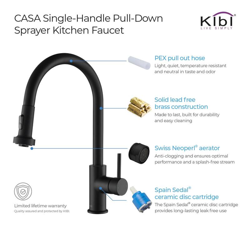 Lead Free Solid Brass Single Level Pull Down Kitchen Faucet with Sprayer