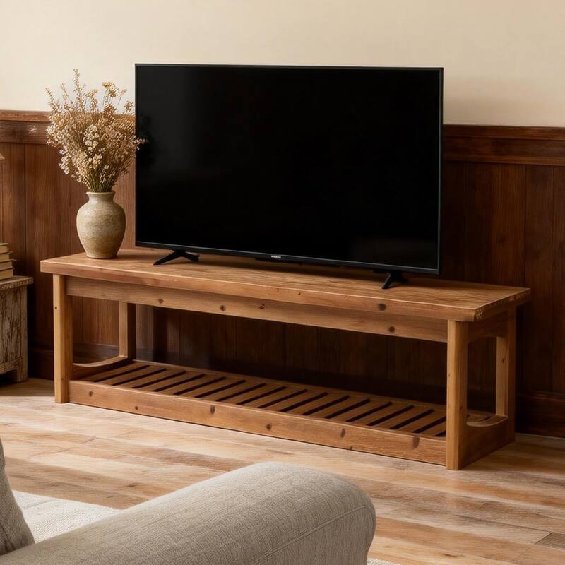63 Inch Solid Wood TV Stand for 27-70 Inch TVs with Open Storage, Low Media TV Console Table for Entertainment Center,