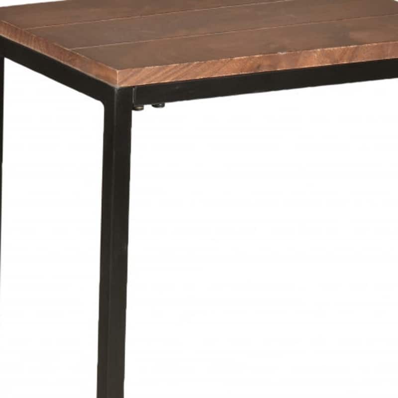 Wood Black Steel Frame End Table with Rectangular Top Modern Look - 16” x 10” x 25.3” (D x W x H)