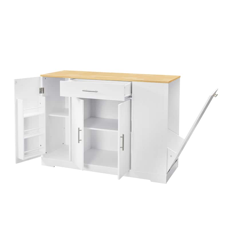 53'' Kitchen Storage Islands with Drawers and Trash Can Storage for Kitchen & Dining. Modern Farmhouse Design