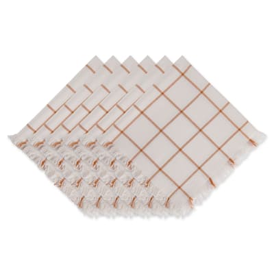 Set of 6 20" x 20" Orange and White Honey Gold Check Fringed Napkins