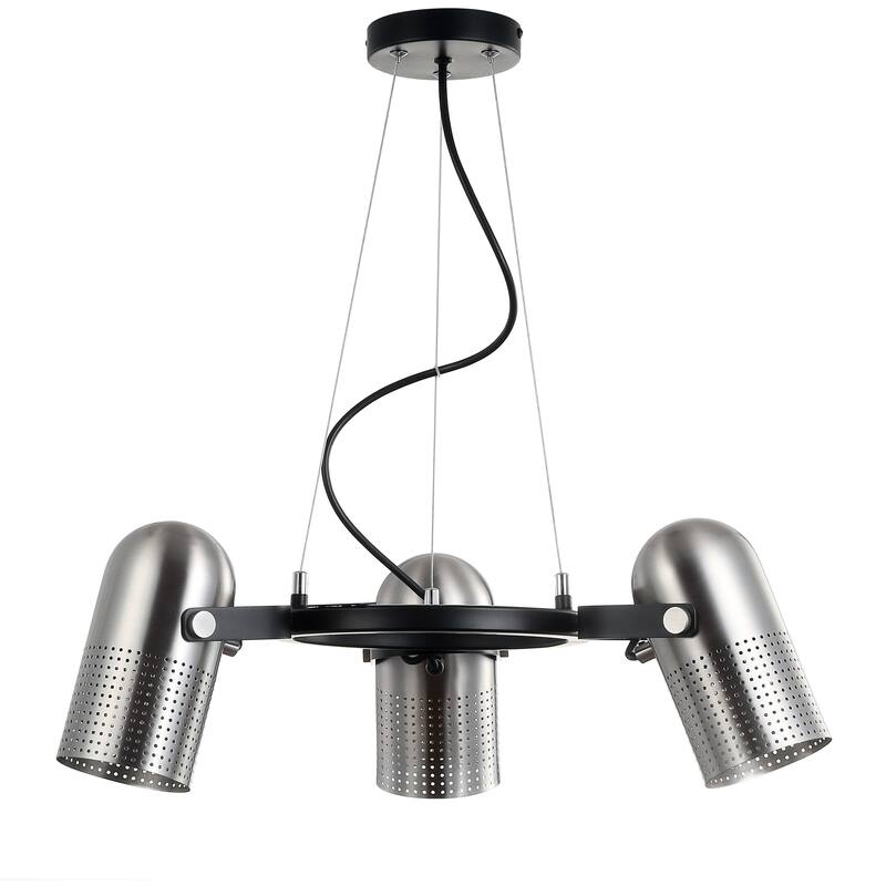 Apollo 22" 3-Light Adjustable Metal LED Chandelier, Brushed Nickel/Black by JONATHAN Y