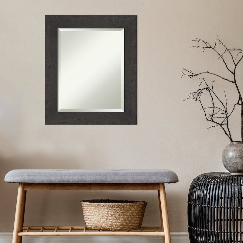 Beveled Bathroom Wall Mirror - Rustic Plank Espresso Frame