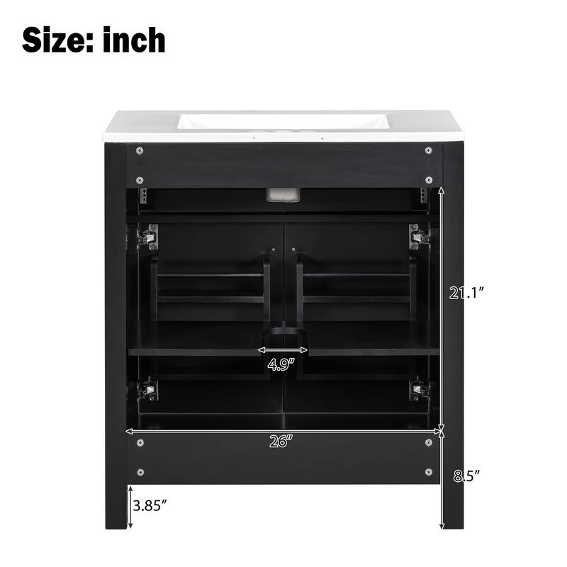 30-Inch Bathroom Vanity with Ceramic Sink, Soft-Close Doors, Shelf & Drawer - Modern Freestanding Cabinet