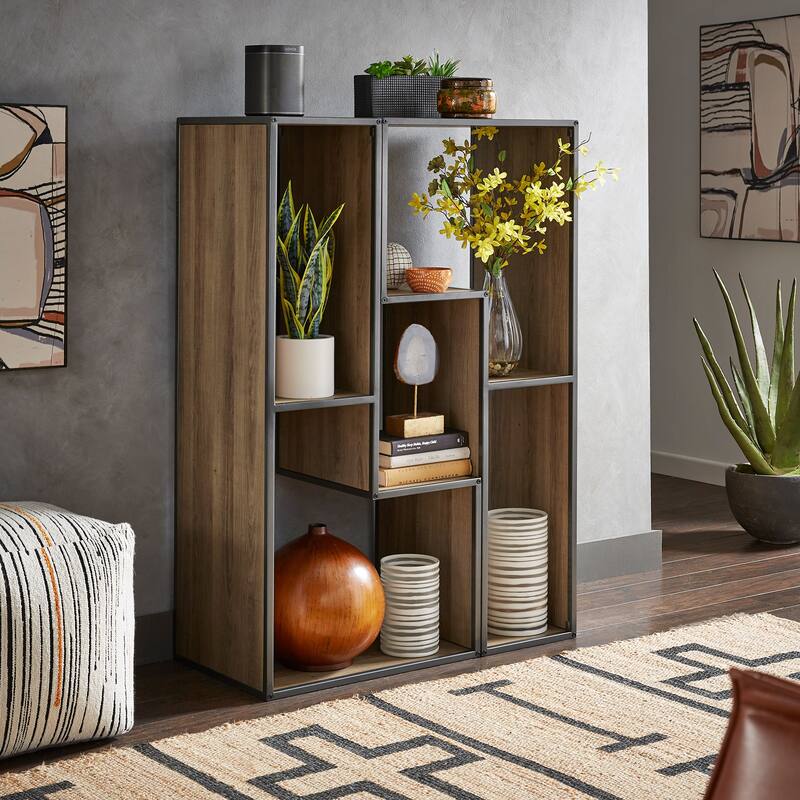 Shelby Natural Finish TV Stand with Silver Gray Metal Frame by iNSPIRE Q Modern