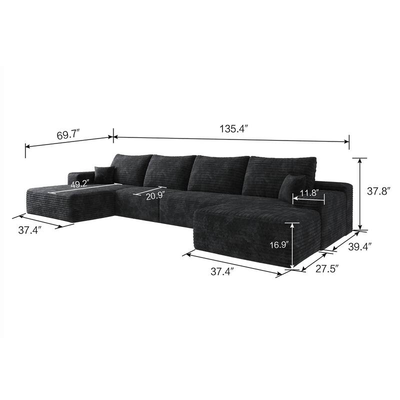 135-in Casual Black 4 -seater Left Reclining Sectional - 8' x 10'