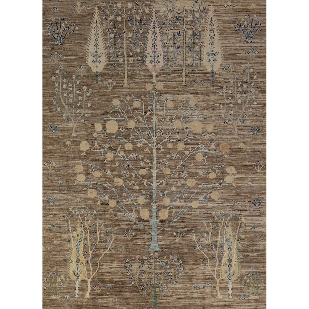 Hand Knotted Oriental 100% Wool Carpet Transitional Floral Brown Oushak Area Rug - 10' 0'' X 7' 10''
