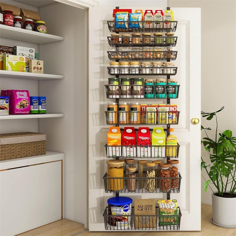 Over The Door Pantry Organizer Wall Mount White - 6.3"D x 16.53"W x 74.8"H - Black